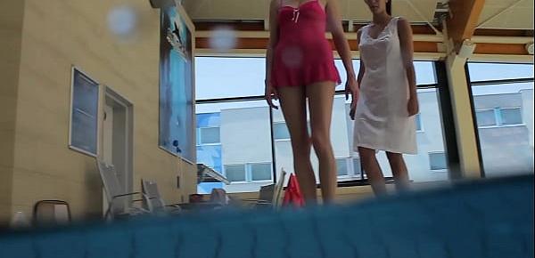 Underwater swimming pool lesbians Lera and Sima Lastova